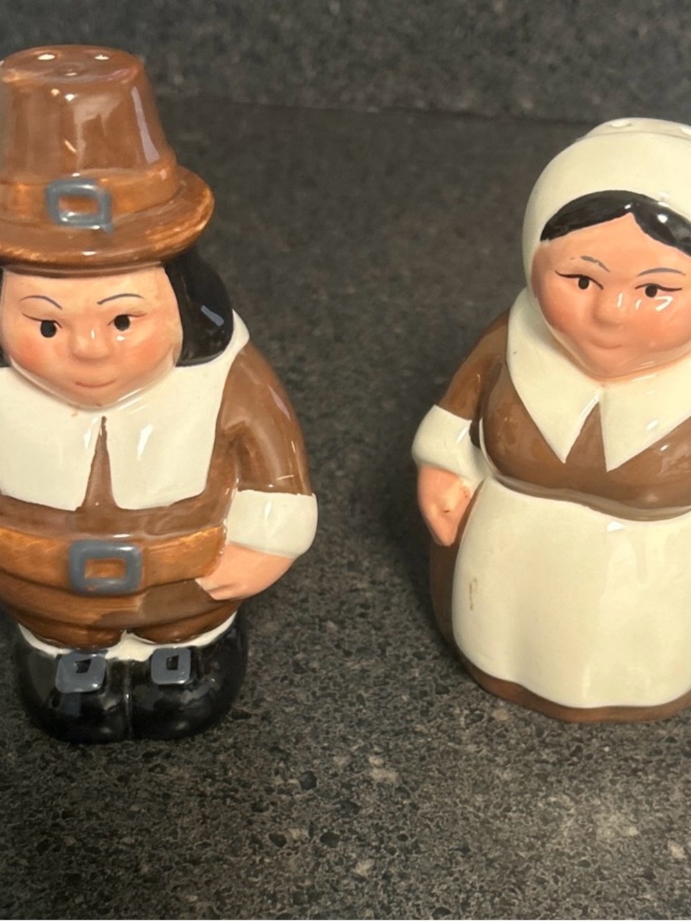 Pilgrim Couple Ceramic Salt & Pepper Shaker Set in Brown and Cream